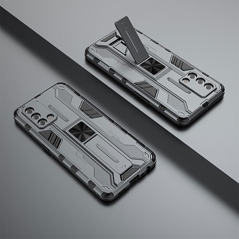 Funda Bumper Silicona y Plastico Mate Carcasa con Magnetico Soporte T01 para Oppo Reno6 Lite Gris