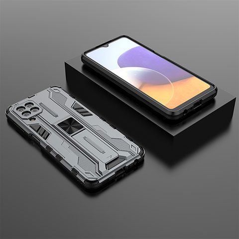 Funda Bumper Silicona y Plastico Mate Carcasa con Magnetico Soporte T01 para Samsung Galaxy A22 4G Gris