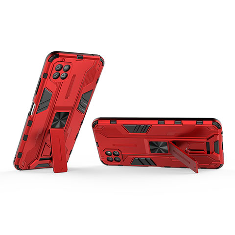 Funda Bumper Silicona y Plastico Mate Carcasa con Magnetico Soporte T01 para Samsung Galaxy A22 5G Rojo