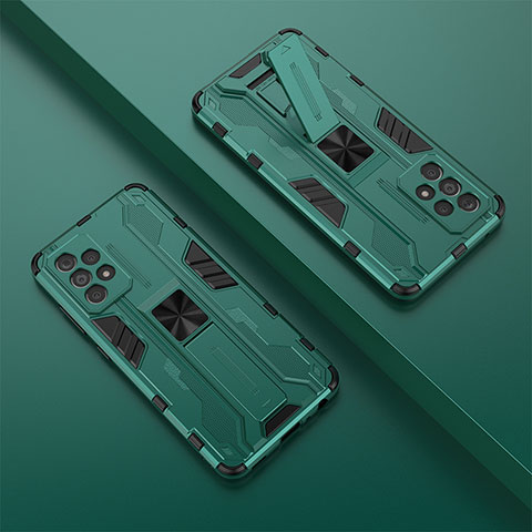 Funda Bumper Silicona y Plastico Mate Carcasa con Magnetico Soporte T01 para Samsung Galaxy A52 5G Verde