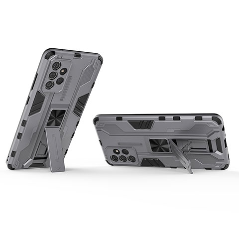 Funda Bumper Silicona y Plastico Mate Carcasa con Magnetico Soporte T01 para Samsung Galaxy A72 5G Gris