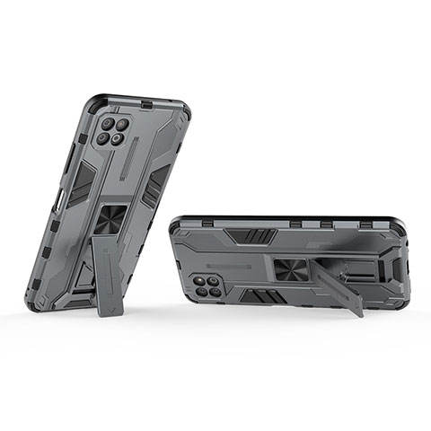 Funda Bumper Silicona y Plastico Mate Carcasa con Magnetico Soporte T01 para Samsung Galaxy F42 5G Gris