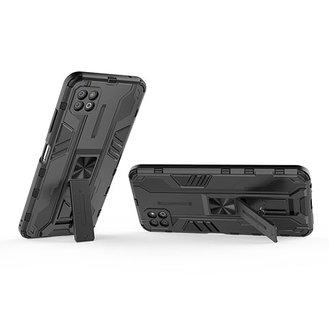 Funda Bumper Silicona y Plastico Mate Carcasa con Magnetico Soporte T01 para Samsung Galaxy F42 5G Negro