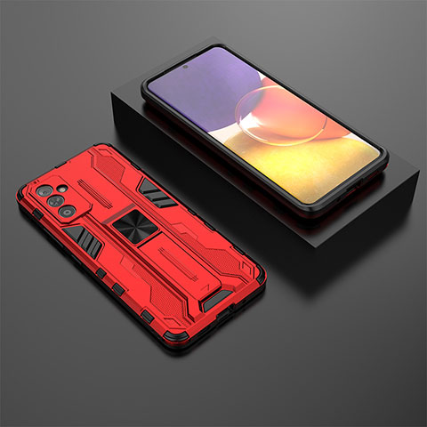 Funda Bumper Silicona y Plastico Mate Carcasa con Magnetico Soporte T01 para Samsung Galaxy Quantum2 5G Rojo
