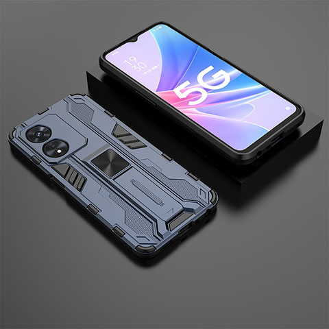 Funda Bumper Silicona y Plastico Mate Carcasa con Magnetico Soporte T02 para Oppo A1 Pro 5G Azul