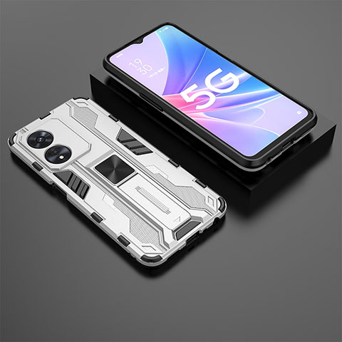 Funda Bumper Silicona y Plastico Mate Carcasa con Magnetico Soporte T02 para Oppo A1 Pro 5G Blanco