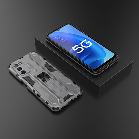 Funda Bumper Silicona y Plastico Mate Carcasa con Magnetico Soporte T02 para Oppo A53s 5G Gris