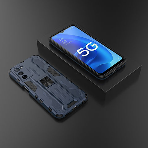 Funda Bumper Silicona y Plastico Mate Carcasa con Magnetico Soporte T02 para Oppo A55 5G Azul