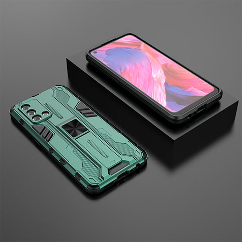 Funda Bumper Silicona y Plastico Mate Carcasa con Magnetico Soporte T02 para Oppo A74 4G Verde