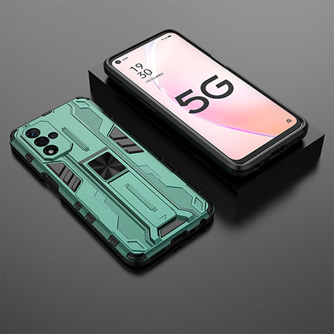 Funda Bumper Silicona y Plastico Mate Carcasa con Magnetico Soporte T02 para Oppo A93s 5G Verde