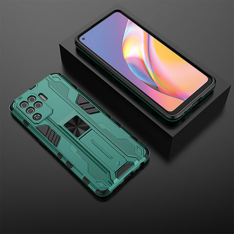 Funda Bumper Silicona y Plastico Mate Carcasa con Magnetico Soporte T02 para Oppo A94 4G Verde