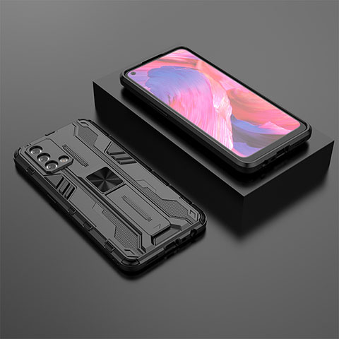 Funda Bumper Silicona y Plastico Mate Carcasa con Magnetico Soporte T02 para Oppo F19 Negro