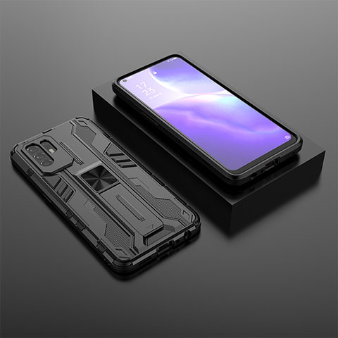 Funda Bumper Silicona y Plastico Mate Carcasa con Magnetico Soporte T02 para Oppo F19 Pro+ Plus 5G Negro