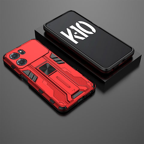 Funda Bumper Silicona y Plastico Mate Carcasa con Magnetico Soporte T02 para Oppo K10 5G Rojo