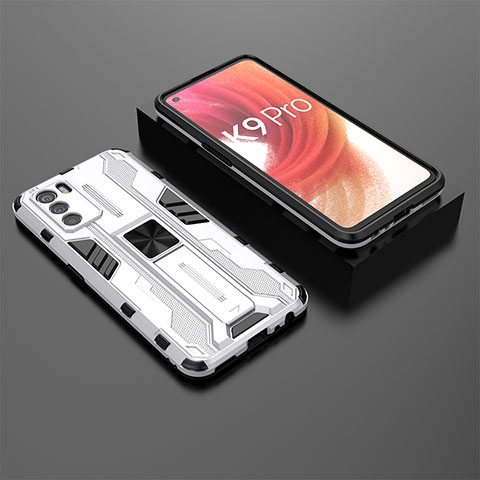 Funda Bumper Silicona y Plastico Mate Carcasa con Magnetico Soporte T02 para Oppo K9 Pro 5G Blanco