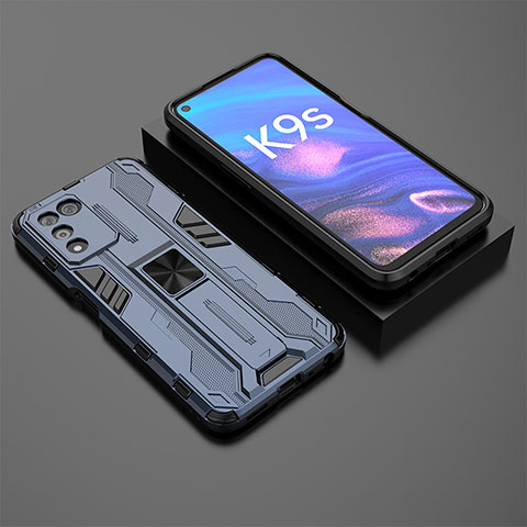 Funda Bumper Silicona y Plastico Mate Carcasa con Magnetico Soporte T02 para Oppo K9S 5G Azul