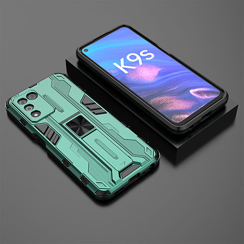 Funda Bumper Silicona y Plastico Mate Carcasa con Magnetico Soporte T02 para Oppo K9S 5G Verde