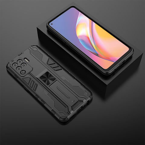 Funda Bumper Silicona y Plastico Mate Carcasa con Magnetico Soporte T02 para Oppo Reno5 F Negro