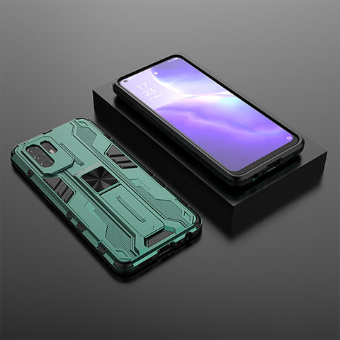 Funda Bumper Silicona y Plastico Mate Carcasa con Magnetico Soporte T02 para Oppo Reno5 Z 5G Verde