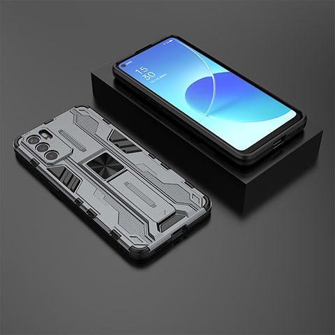 Funda Bumper Silicona y Plastico Mate Carcasa con Magnetico Soporte T02 para Oppo Reno6 5G Gris