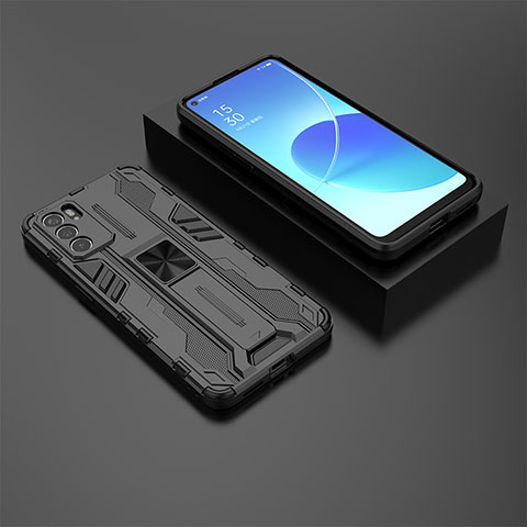 Funda Bumper Silicona y Plastico Mate Carcasa con Magnetico Soporte T02 para Oppo Reno6 5G Negro