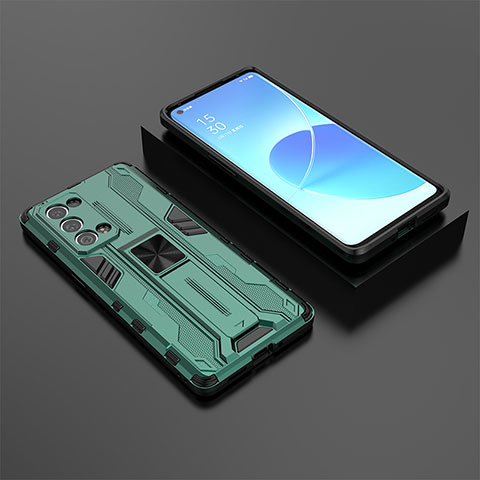 Funda Bumper Silicona y Plastico Mate Carcasa con Magnetico Soporte T02 para Oppo Reno6 Pro 5G Verde