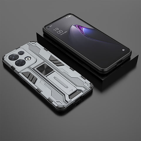 Funda Bumper Silicona y Plastico Mate Carcasa con Magnetico Soporte T02 para Oppo Reno8 5G Gris