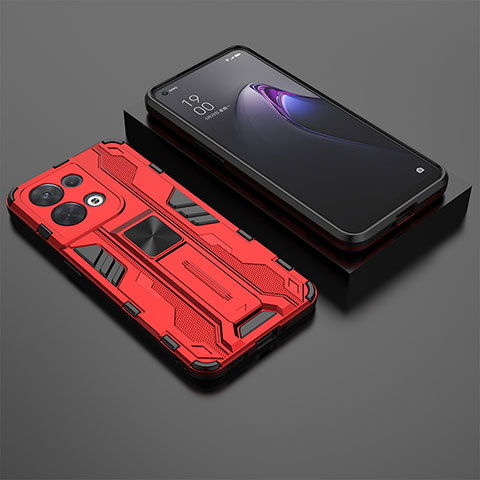 Funda Bumper Silicona y Plastico Mate Carcasa con Magnetico Soporte T02 para Oppo Reno8 5G Rojo