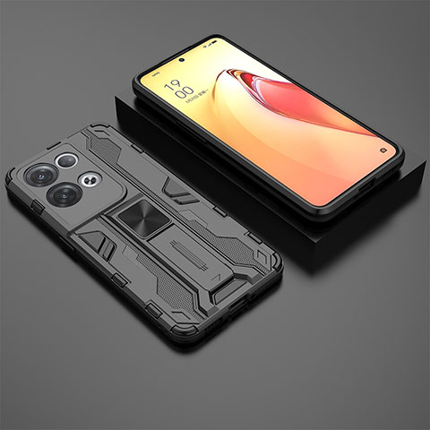 Funda Bumper Silicona y Plastico Mate Carcasa con Magnetico Soporte T02 para Oppo Reno8 Pro+ Plus 5G Negro