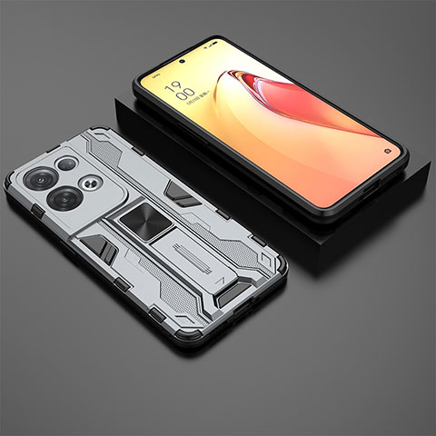 Funda Bumper Silicona y Plastico Mate Carcasa con Magnetico Soporte T02 para Oppo Reno9 Pro+ Plus 5G Gris