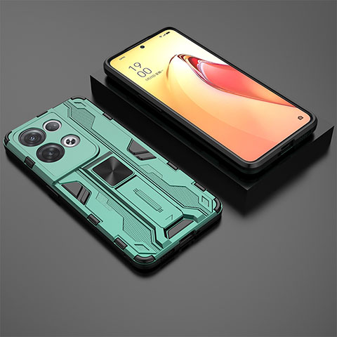 Funda Bumper Silicona y Plastico Mate Carcasa con Magnetico Soporte T02 para Oppo Reno9 Pro+ Plus 5G Verde