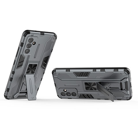 Funda Bumper Silicona y Plastico Mate Carcasa con Magnetico Soporte T02 para Samsung Galaxy A05s Gris