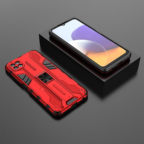 Funda Bumper Silicona y Plastico Mate Carcasa con Magnetico Soporte T02 para Samsung Galaxy A22s 5G Rojo