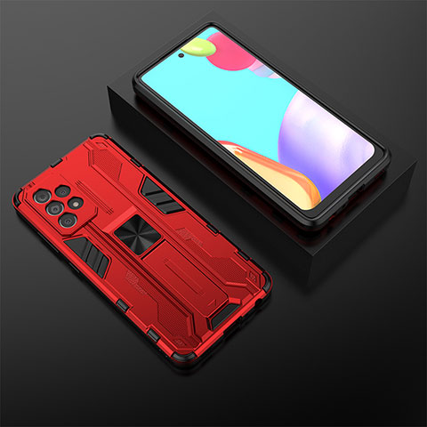 Funda Bumper Silicona y Plastico Mate Carcasa con Magnetico Soporte T02 para Samsung Galaxy A52 4G Rojo