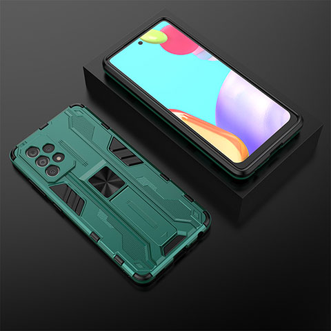 Funda Bumper Silicona y Plastico Mate Carcasa con Magnetico Soporte T02 para Samsung Galaxy A52 4G Verde