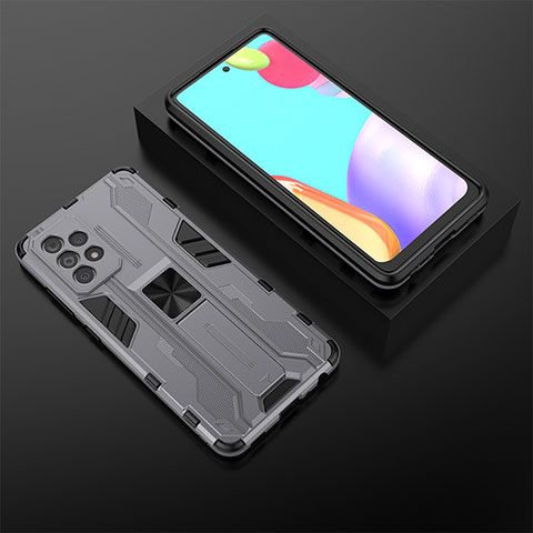 Funda Bumper Silicona y Plastico Mate Carcasa con Magnetico Soporte T02 para Samsung Galaxy A52 5G Gris