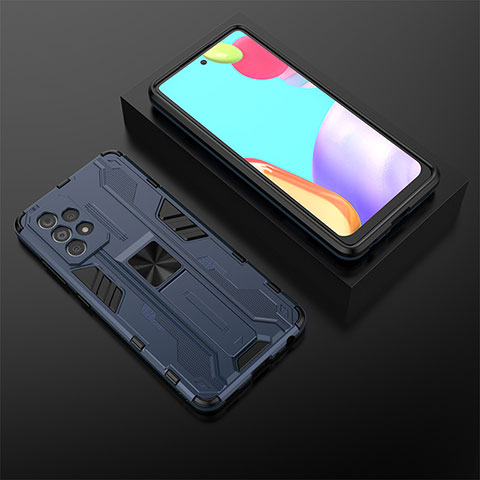 Funda Bumper Silicona y Plastico Mate Carcasa con Magnetico Soporte T02 para Samsung Galaxy A52s 5G Azul