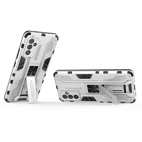 Funda Bumper Silicona y Plastico Mate Carcasa con Magnetico Soporte T02 para Samsung Galaxy F54 5G Blanco