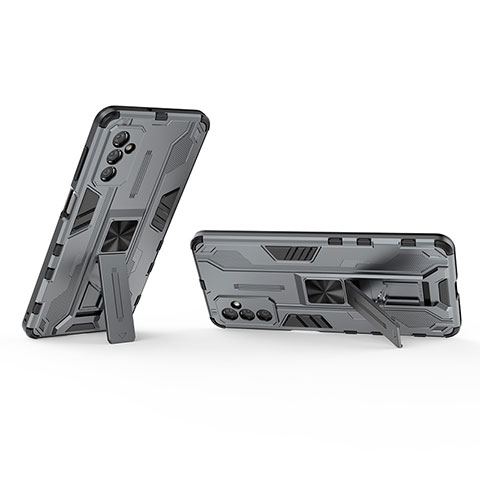 Funda Bumper Silicona y Plastico Mate Carcasa con Magnetico Soporte T02 para Samsung Galaxy M52 5G Gris