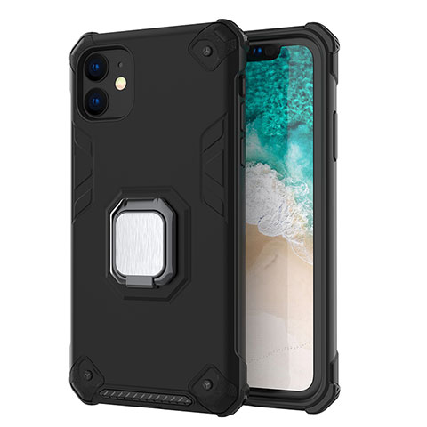 Funda Bumper Silicona y Plastico Mate Carcasa con Magnetico Soporte Z01 para Apple iPhone 11 Negro