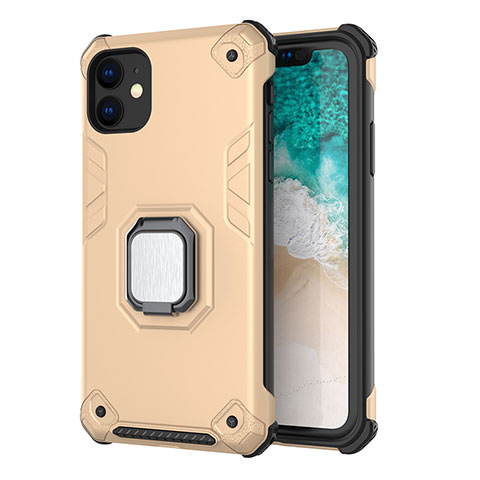 Funda Bumper Silicona y Plastico Mate Carcasa con Magnetico Soporte Z01 para Apple iPhone 11 Oro