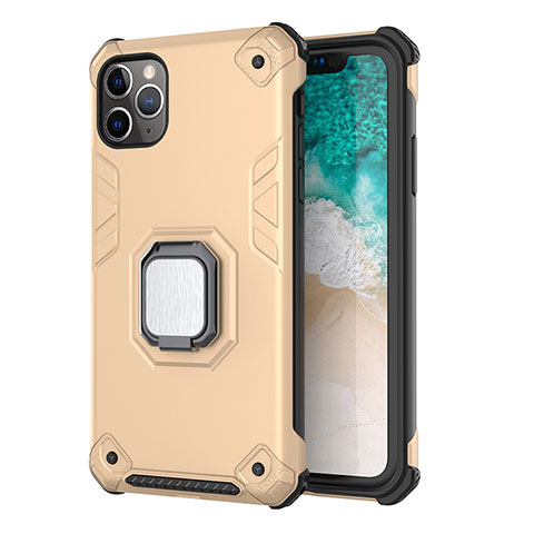 Funda Bumper Silicona y Plastico Mate Carcasa con Magnetico Soporte Z01 para Apple iPhone 11 Pro Max Oro