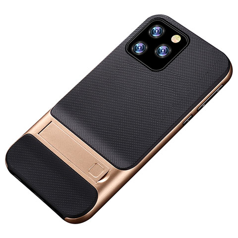 Funda Bumper Silicona y Plastico Mate Carcasa con Soporte A01 para Apple iPhone 11 Pro Oro