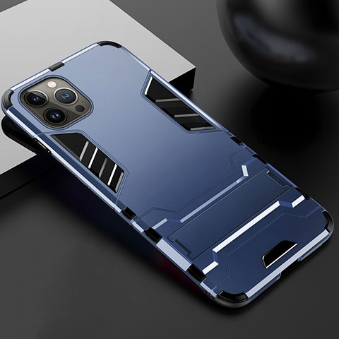 Funda Bumper Silicona y Plastico Mate Carcasa con Soporte A01 para Apple iPhone 14 Pro Max Azul