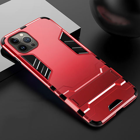 Funda Bumper Silicona y Plastico Mate Carcasa con Soporte A01 para Apple iPhone 14 Pro Max Rojo