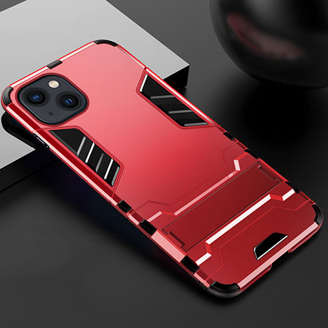 Funda Bumper Silicona y Plastico Mate Carcasa con Soporte A01 para Apple iPhone 15 Plus Rojo