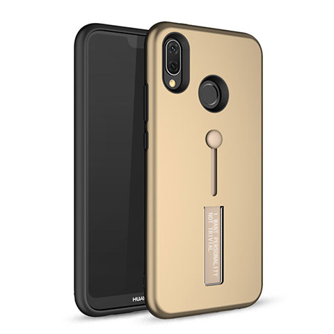 Funda Bumper Silicona y Plastico Mate Carcasa con Soporte A01 para Huawei Nova 3e Oro