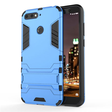 Funda Bumper Silicona y Plastico Mate Carcasa con Soporte A01 para Huawei Y6 Prime (2018) Azul Cielo