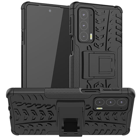 Funda Bumper Silicona y Plastico Mate Carcasa con Soporte A01 para Motorola Moto Edge 20 5G Negro