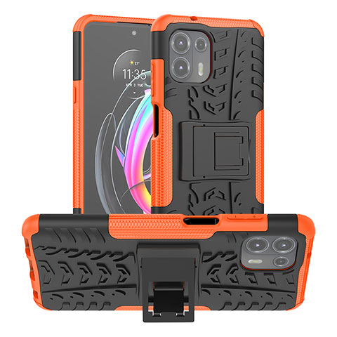 Funda Bumper Silicona y Plastico Mate Carcasa con Soporte A01 para Motorola Moto Edge 20 Lite 5G Naranja